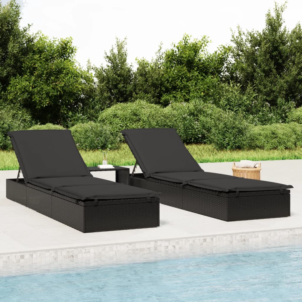 Sonnenliege 1 Stk. mit Tisch Schwarz Poly Rattan