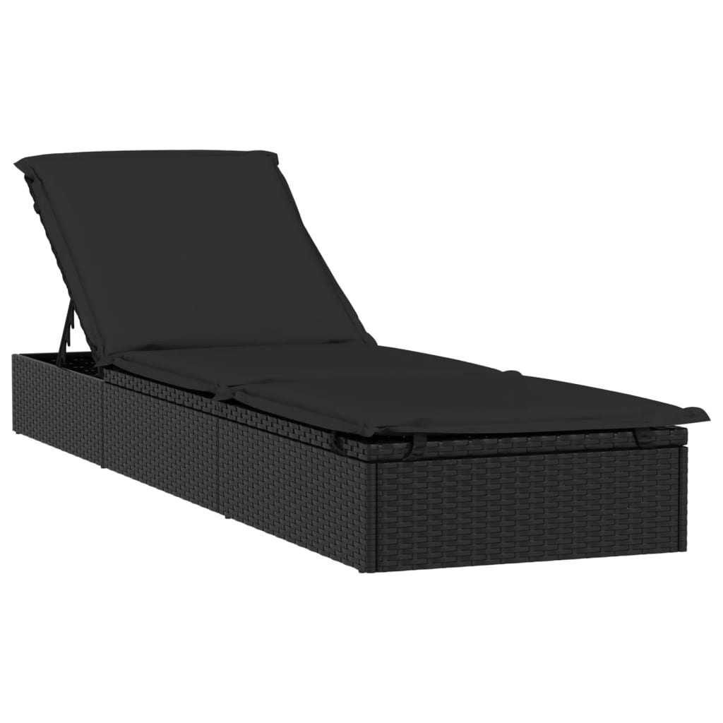 Sonnenliegen 2 Stk. mit Tisch Schwarz Poly Rattan