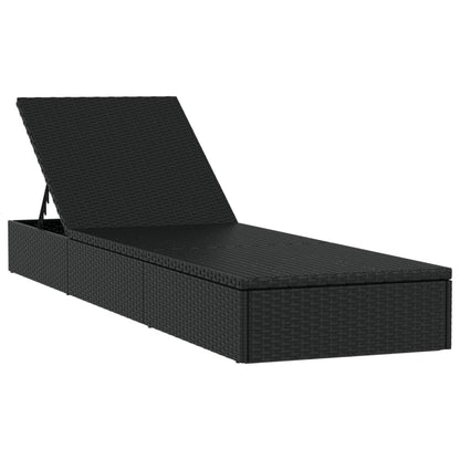 Sonnenliegen 2 Stk. mit Tisch Schwarz Poly Rattan