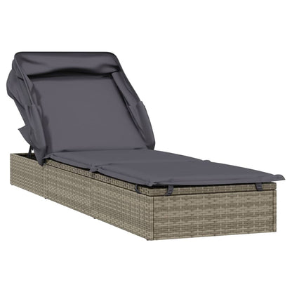 Sonnenliege mit Faltdach Grau 213x63x97 cm Poly Rattan