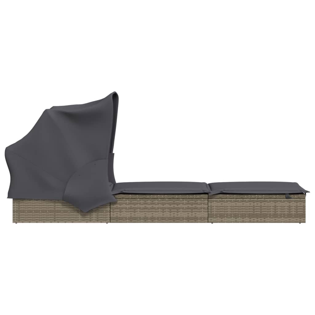 Sonnenliege mit Faltdach Grau 213x63x97 cm Poly Rattan