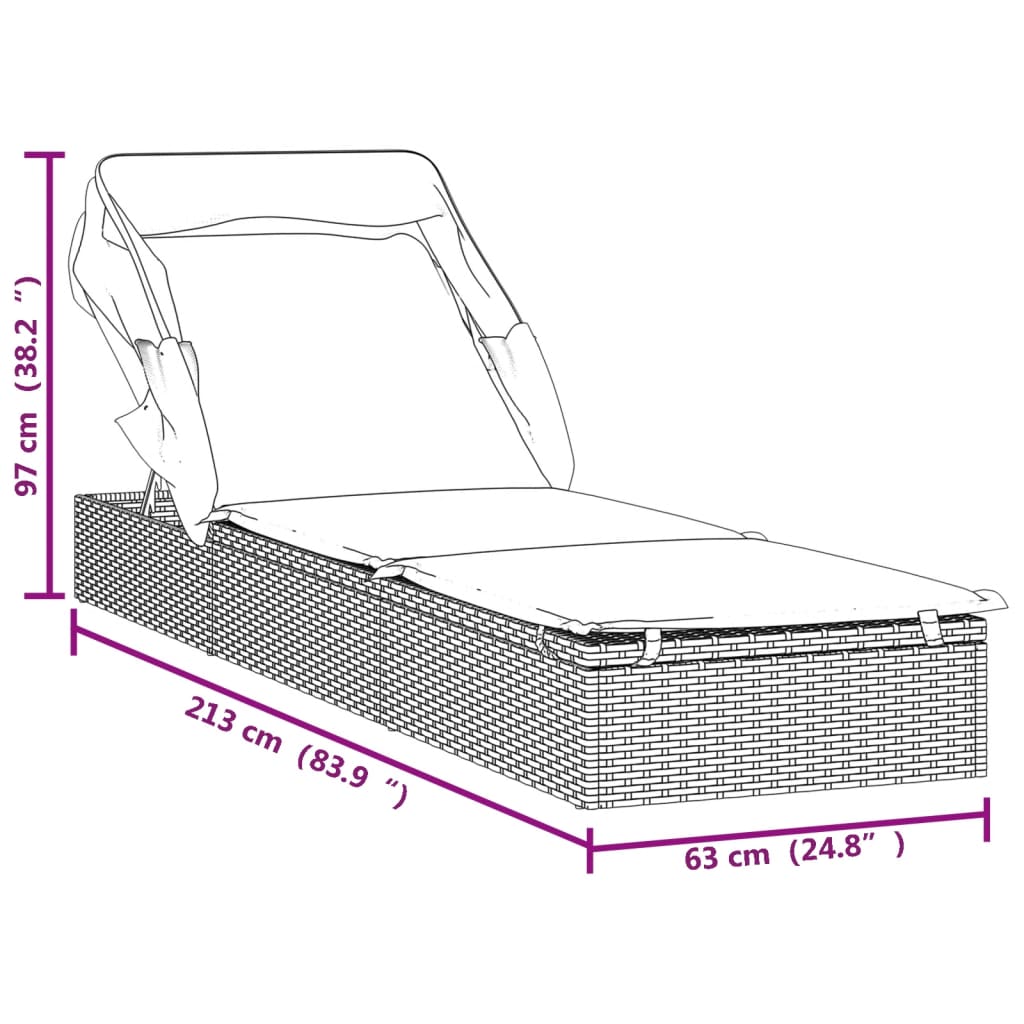 Sonnenliege mit Faltdach Schwarz 213x63x97 cm Poly Rattan