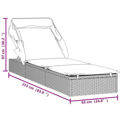 Sonnenliege mit Faltdach Schwarz 213x63x97 cm Poly Rattan