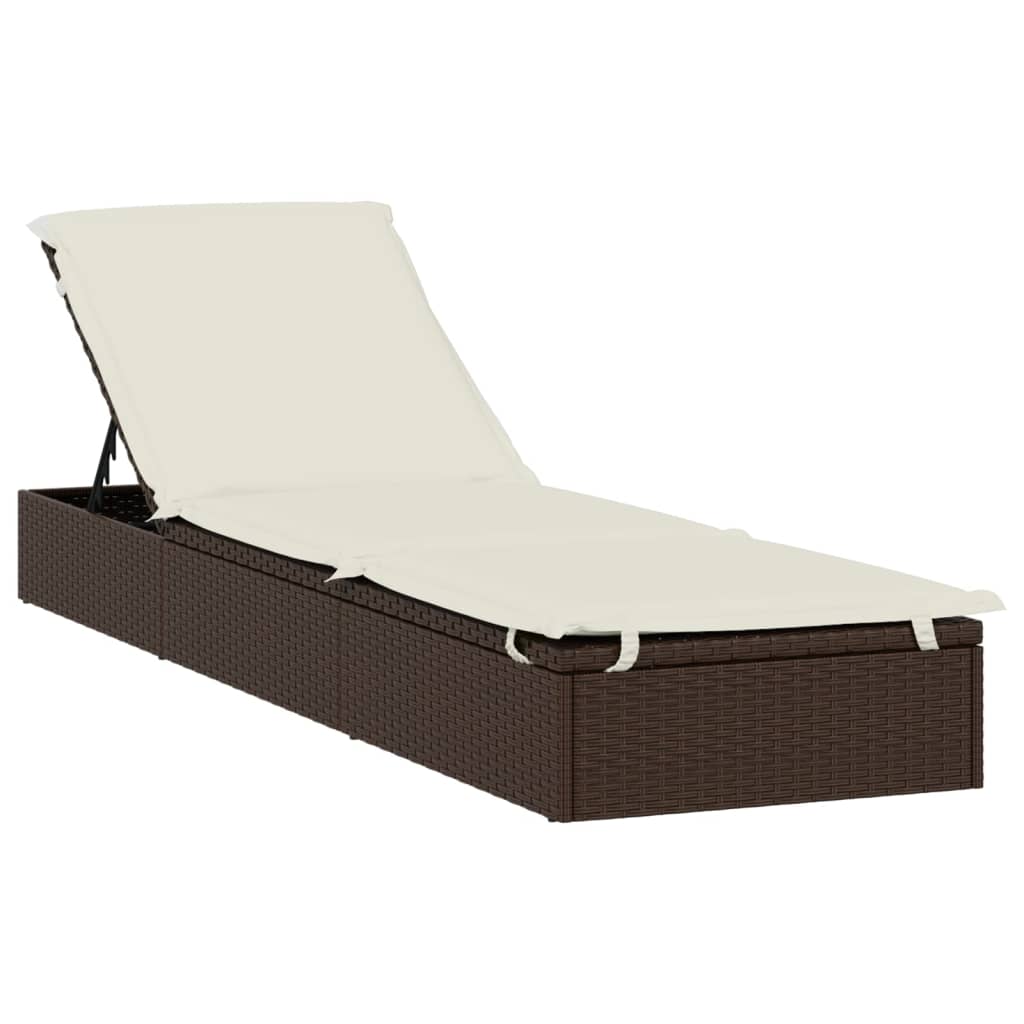 Sonnenliege mit Runddach Braun 211x57x140 cm Poly Rattan