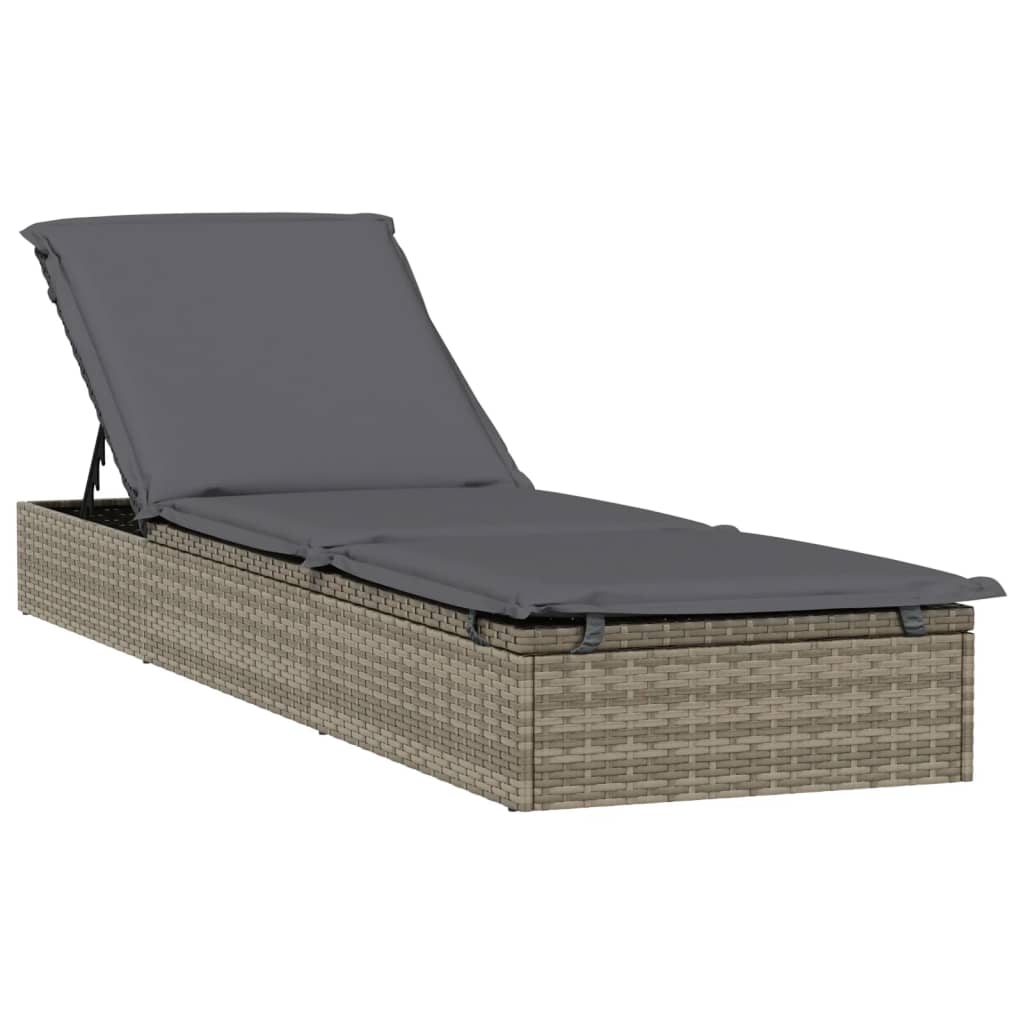 Sonnenliege mit Runddach Grau 211x57x140 cm Poly Rattan