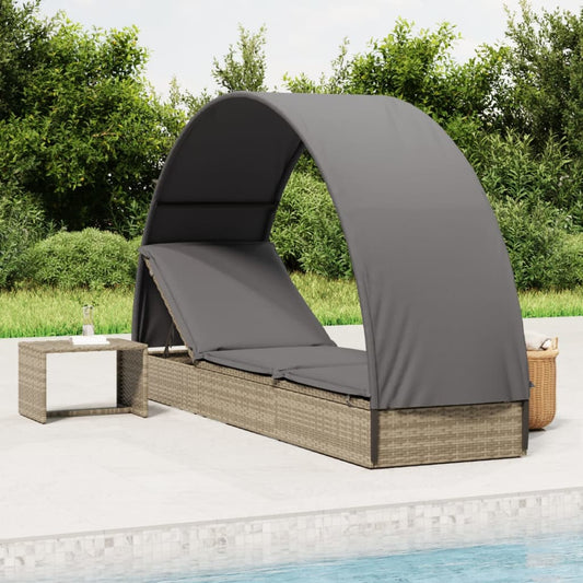 Sonnenliege mit Runddach Grau 211x57x140 cm Poly Rattan