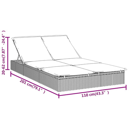 Sonnenliege für 2 Personen mit Auflage Schwarz Poly Rattan