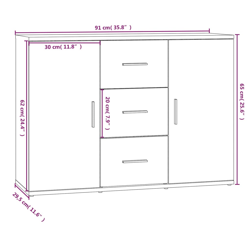 Sideboard Räuchereiche 91x29,5x65 cm Holzwerkstoff