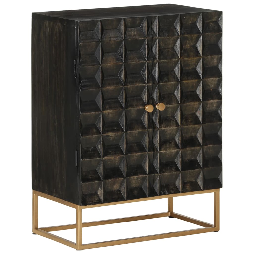 Sideboard Schwarz 55x34x75 cm Massivholz Mango und Eisen