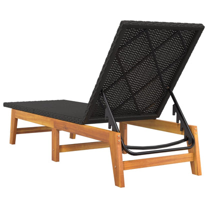 Sonnenliegen 2 Stk. Schwarz Braun Poly Rattan Massivholz Akazie