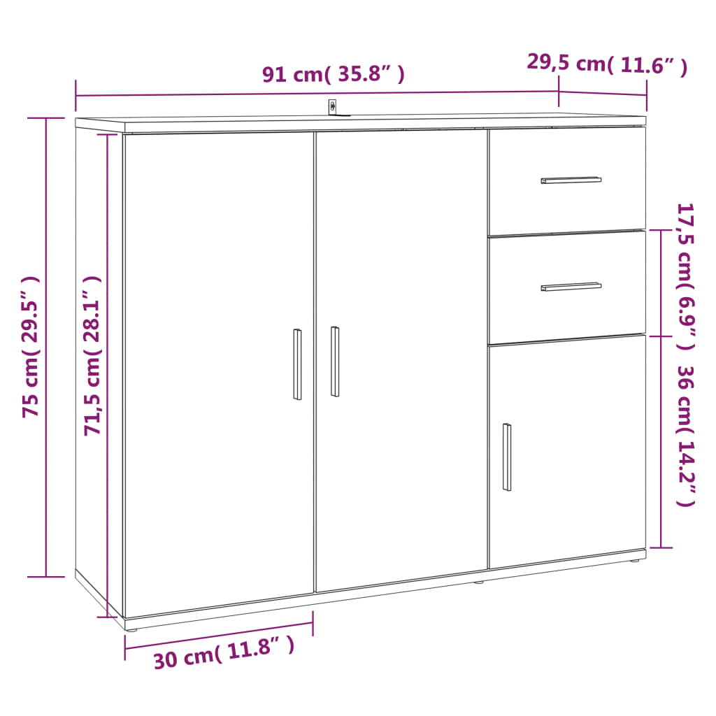 Sideboard Weiß 91x29,5x75 cm Holzwerkstoff