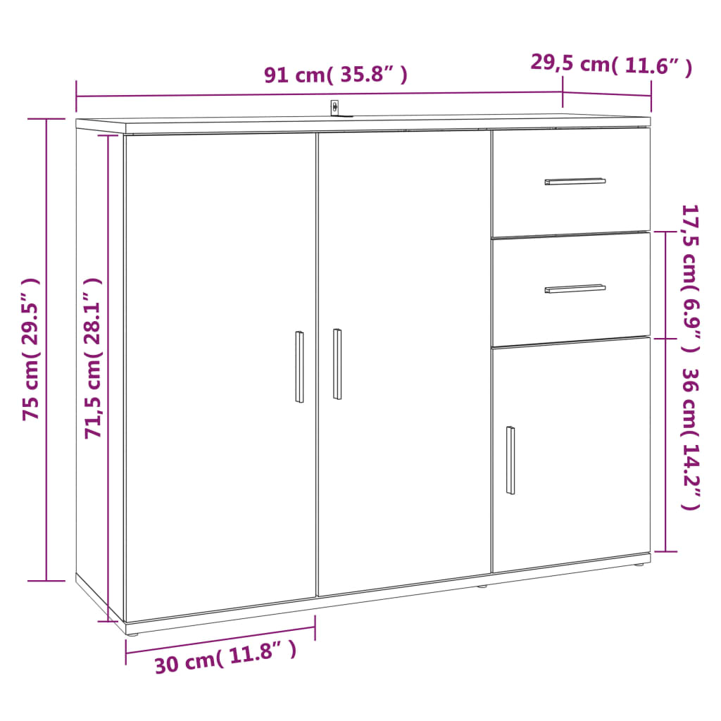 Sideboard Räuchereiche 91x29,5x75 cm Holzwerkstoff