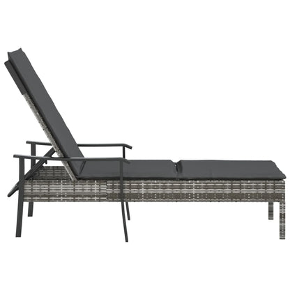 Sonnenliege mit Auflage Grau Poly Rattan