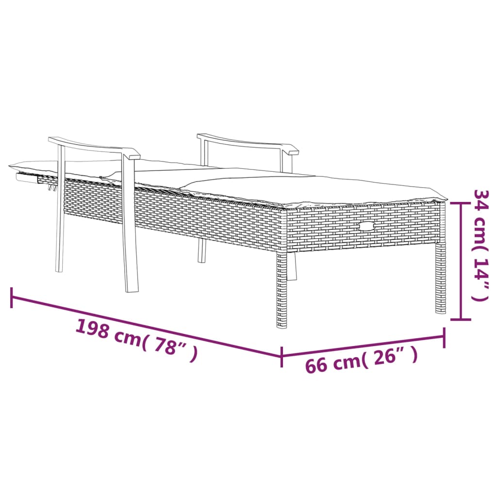 Sonnenliege mit Auflage Grau Poly Rattan