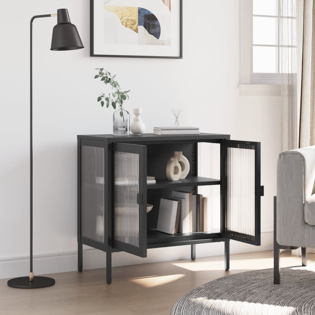 Sideboard Schwarz 70x35x70 cm Glas und Stahl