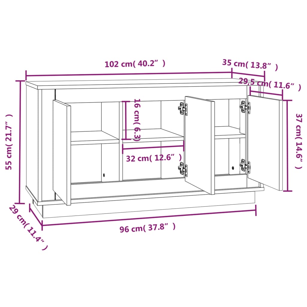 Sideboard Sonoma-Eiche 102x35x55 cm Holzwerkstoff