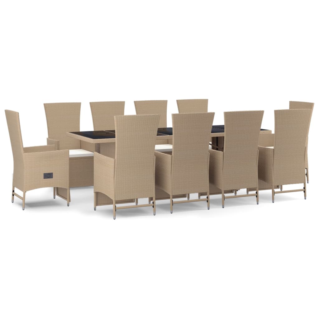 11-tlg. Garten-Essgruppe mit Kissen Beige Poly Rattan