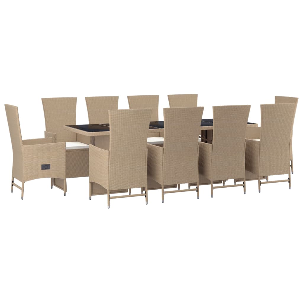 11-tlg. Garten-Essgruppe mit Kissen Beige Poly Rattan