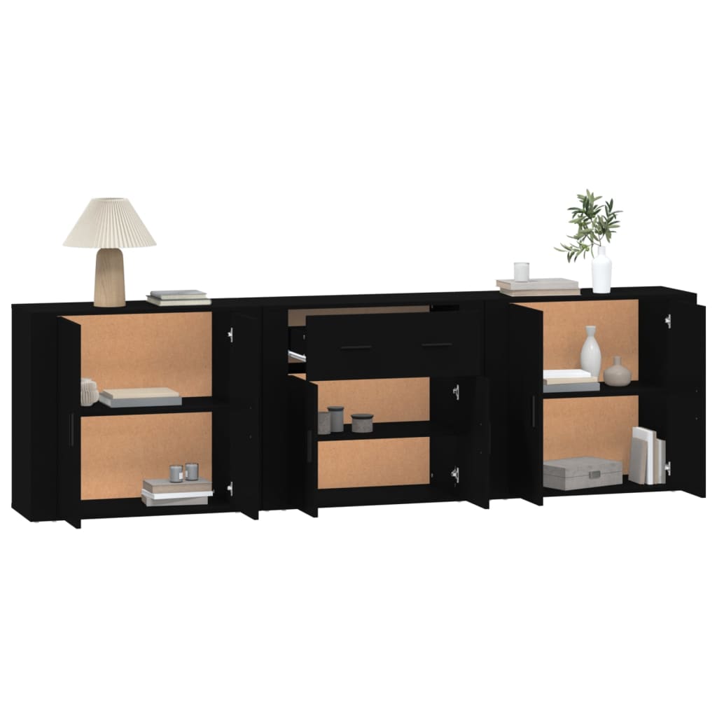 Sideboards 3 Stk. Schwarz Holzwerkstoff