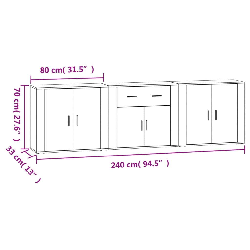 Sideboards 3 Stk. Sonoma-Eiche Holzwerkstoff