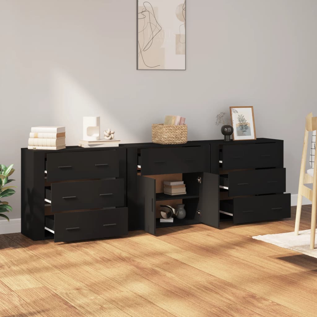 Sideboards 3 Stk. Schwarz Holzwerkstoff