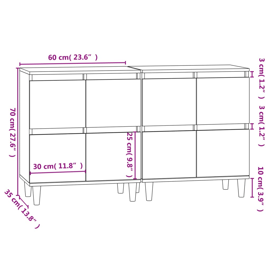 Sideboards 2 Stk. Weiß 60x35x70 cm Holzwerkstoff