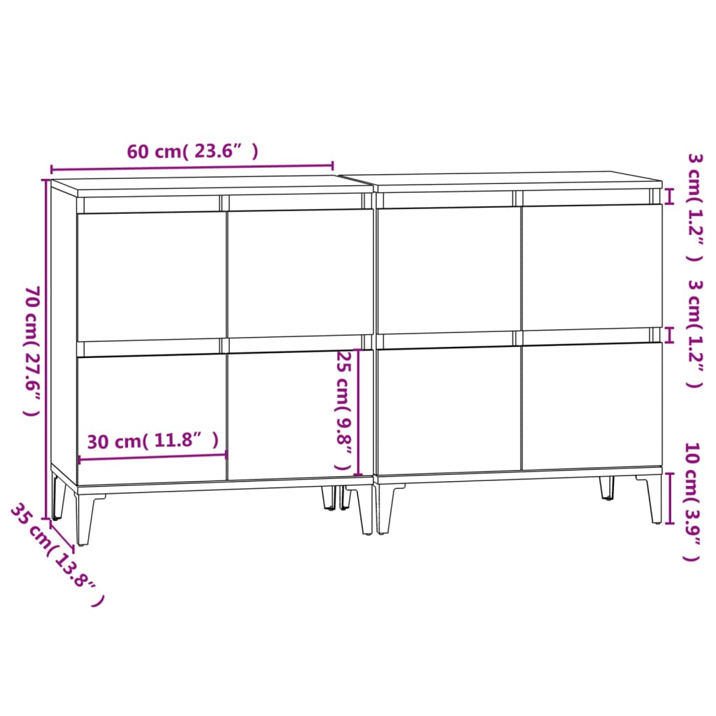 Sideboards 2 Stk. Weiß 60x35x70 cm Holzwerkstoff