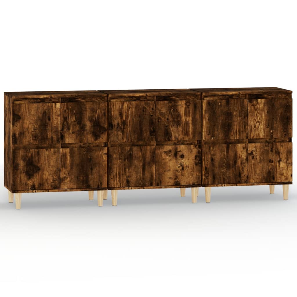 Sideboards 3 Stk. Räuchereiche 60x35x70 cm Holzwerkstoff