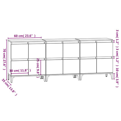 Sideboards 3 Stk. Betongrau 60x35x70 cm Holzwerkstoff