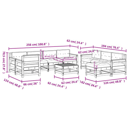 10-tlg. Garten-Lounge-Set mit Kissen Grau Massivholz