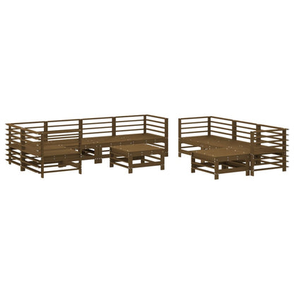 10-tlg. Garten-Lounge-Set mit Kissen Honigbraun Massivholz