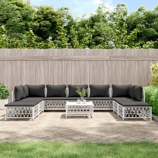 10-tlg. Garten-Lounge-Set mit Kissen Weiß Stahl