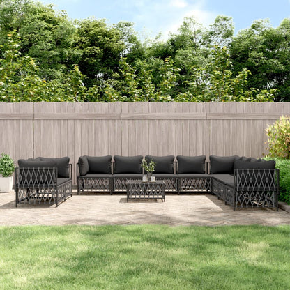 11-tlg. Garten-Lounge-Set mit Kissen Anthrazit Stahl