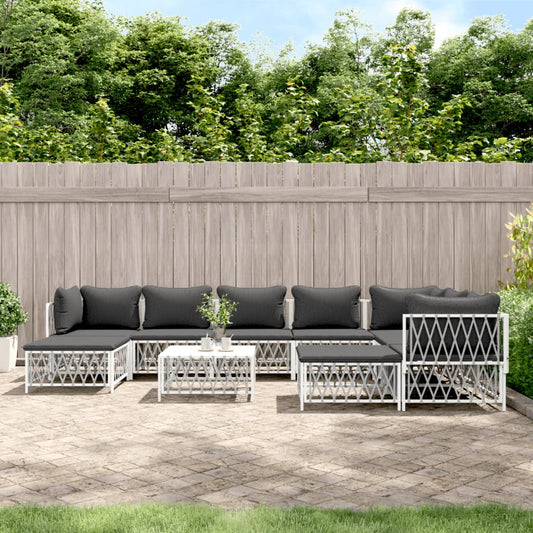 10-tlg. Garten-Lounge-Set mit Kissen Weiß Stahl