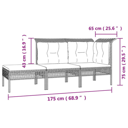 10-tlg. Garten-Lounge-Set mit Kissen Grau Poly Rattan