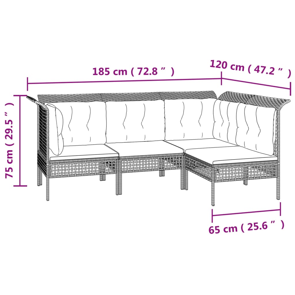 11-tlg. Garten-Lounge-Set mit Kissen Grau Poly Rattan