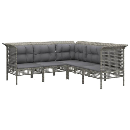 11-tlg. Garten-Lounge-Set mit Kissen Grau Poly Rattan