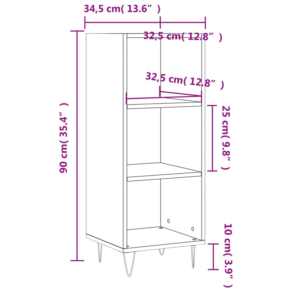 Sideboard Schwarz 34,5x32,5x90 cm Holzwerkstoff