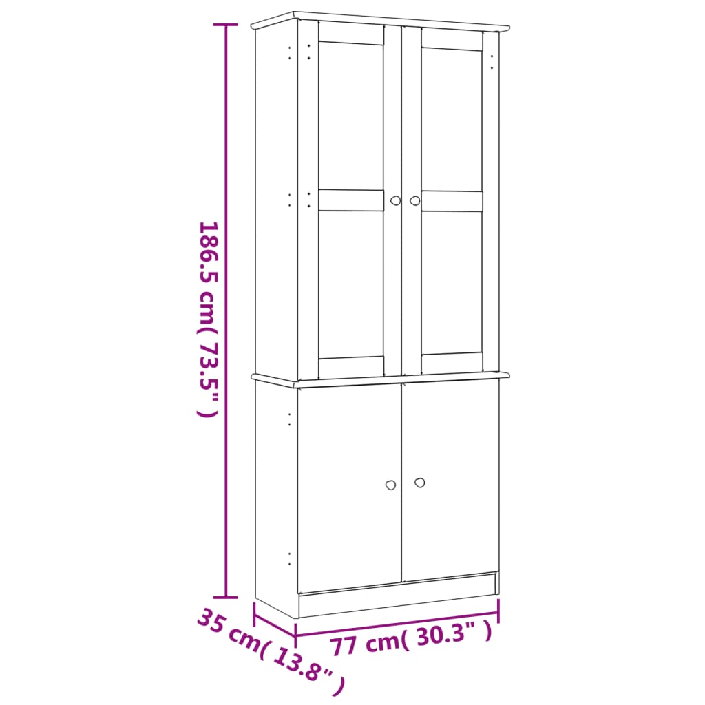 Vitrinenschrank ALTA Weiß 77x35x186,5 cm Massivholz Kiefer