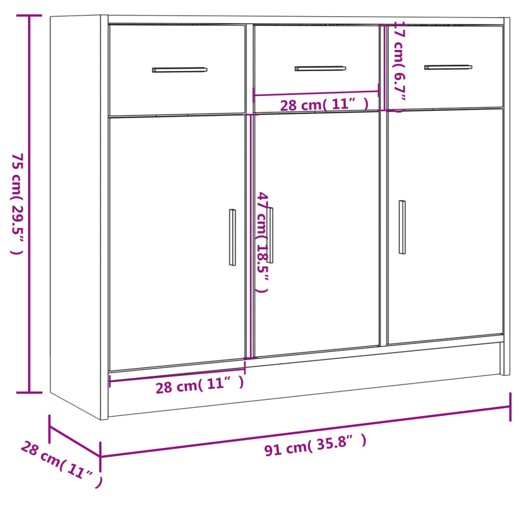 Sideboard Räuchereiche 91x28x75 cm Holzwerkstoff