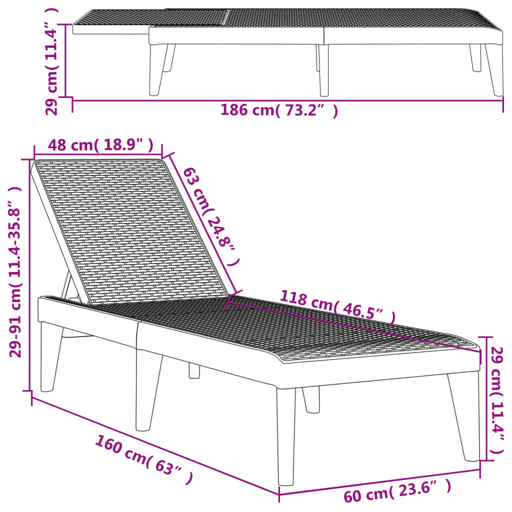 Sonnenliege Grau 186x60x29 cm PP