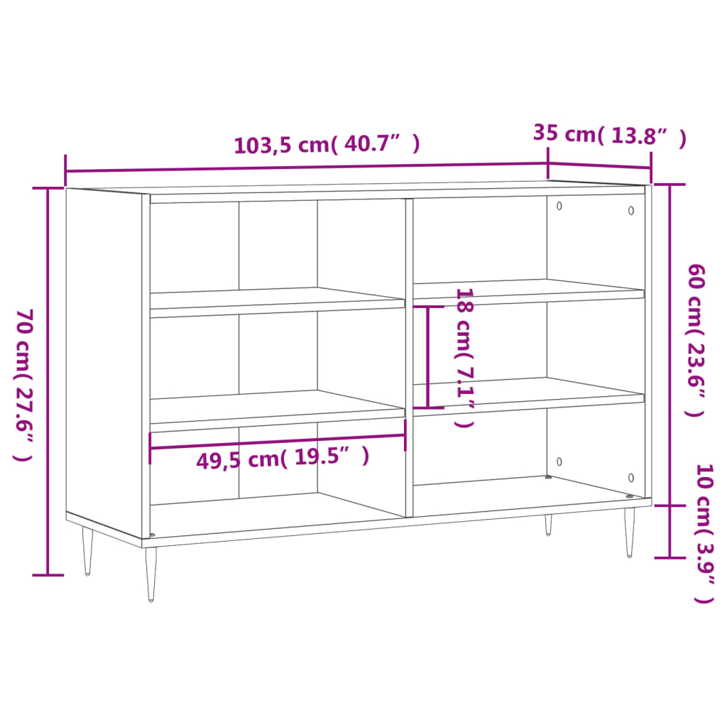 Sideboard Schwarz 103,5x35x70 cm Holzwerkstoff