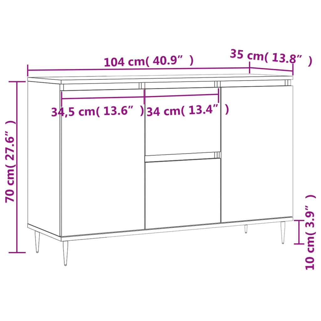 Sideboard Schwarz 104x35x70 cm Holzwerkstoff