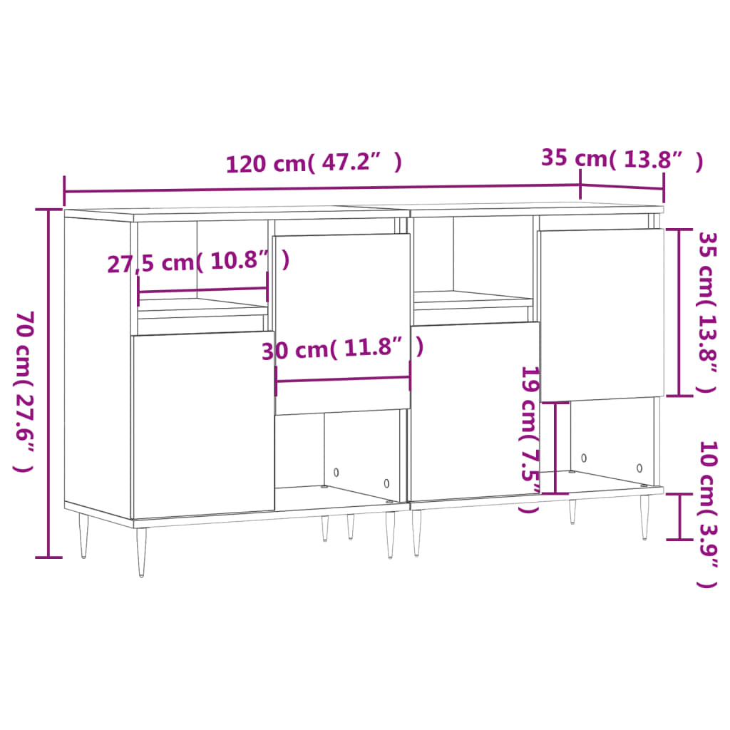 Sideboards 2 Stk. Betongrau Holzwerkstoff