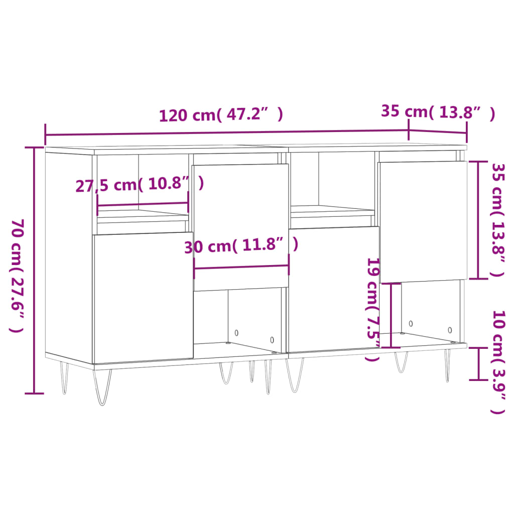 Sideboards 2 Stk. Betongrau Holzwerkstoff