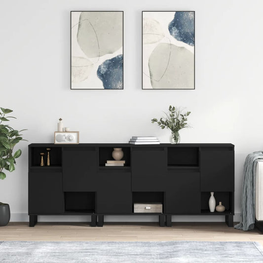 Sideboards 3 Stk. Schwarz Holzwerkstoff