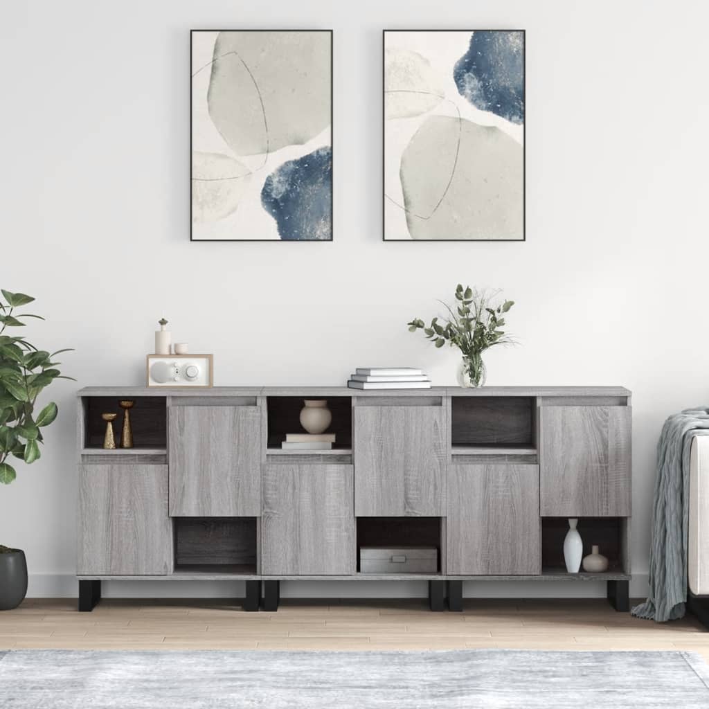 Sideboards 3 Stk. Grau Sonoma Holzwerkstoff