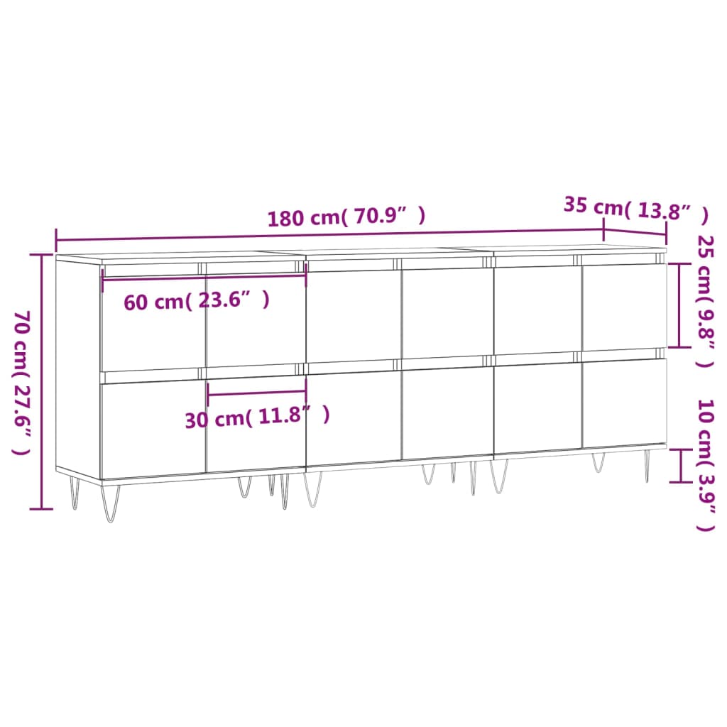 Sideboards 3 Stk. Schwarz Holzwerkstoff