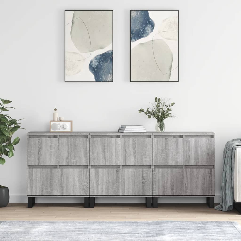 Sideboards 3 Stk. Grau Sonoma Holzwerkstoff