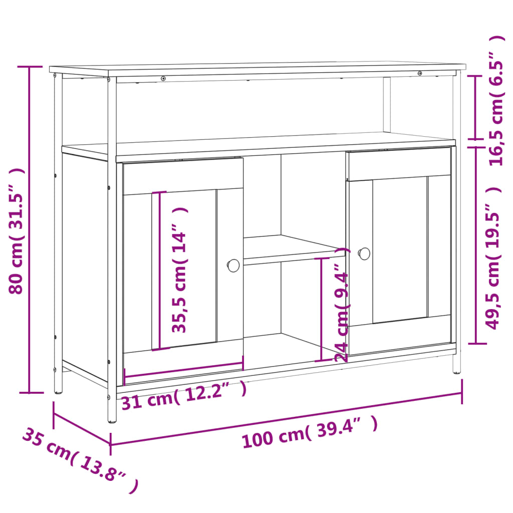 Sideboard Schwarz 100x35x80 cm Holzwerkstoff